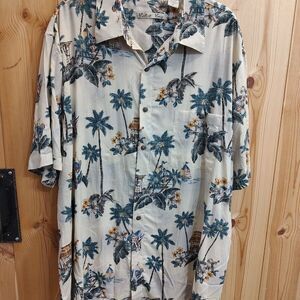 Patriotic Batik Bay Shirt Floral Rayon Hawaiian Short Sleeve Button Up Flag Tiki